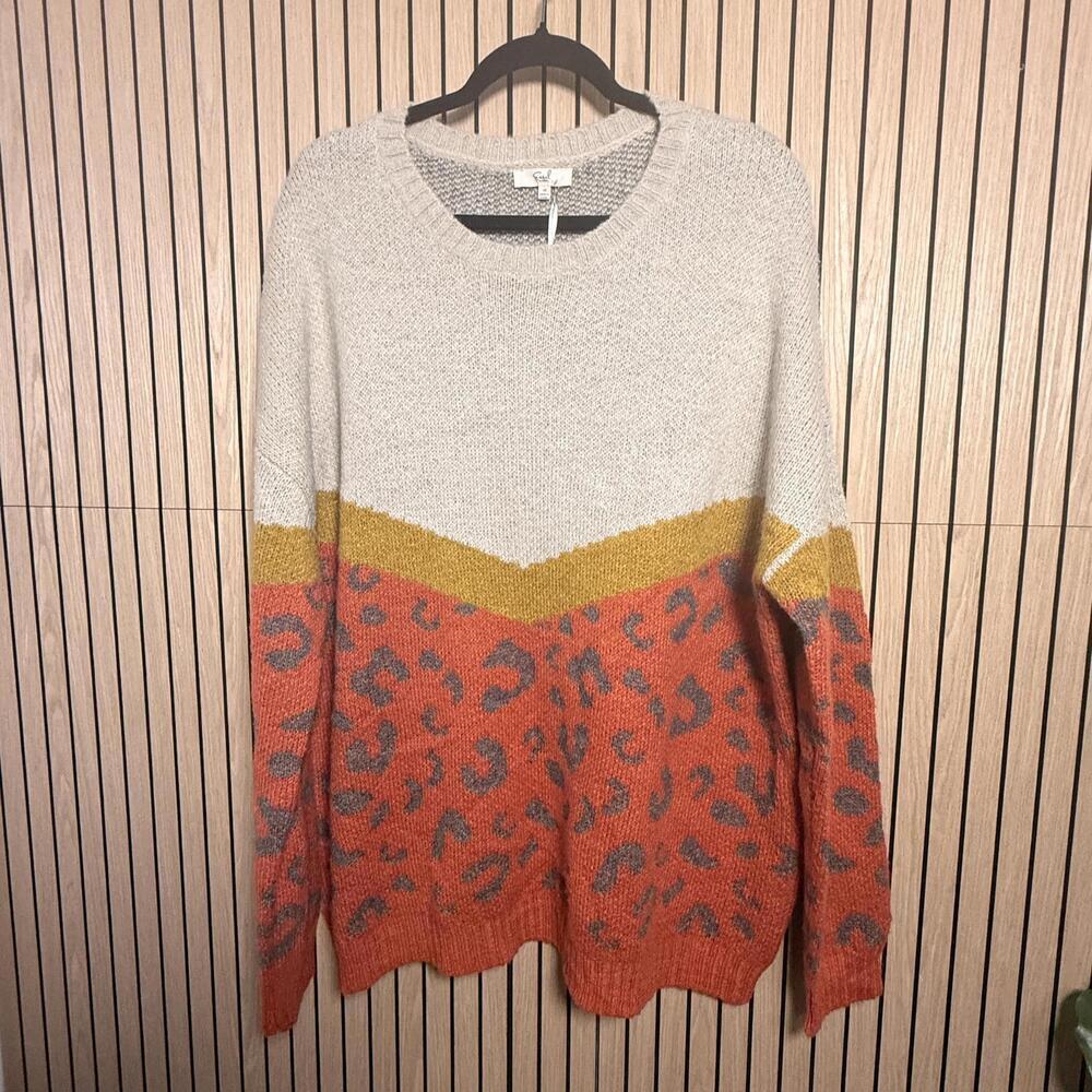 268 Easel Oversized Colorblock Leopard Print Knit Sweater  (Size 1X, NWT)